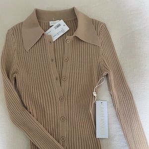 NWT RONNY KOBO Cyndie Ribbed Knit Polo Bodysuit NEW